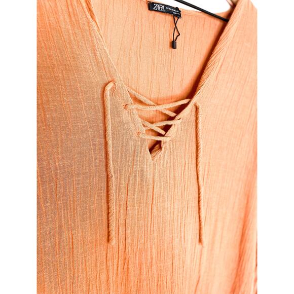 Zara Kaftan Swim Cover Up Dress Size M/L Brown Frayed Flowy Festival Hippie - Picture 8 of 9